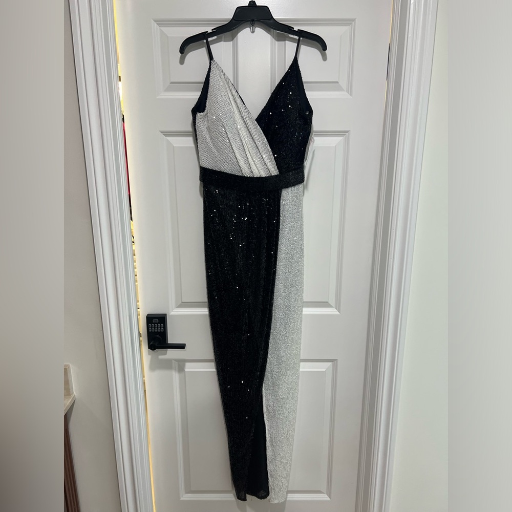 Long sequin slit front dress